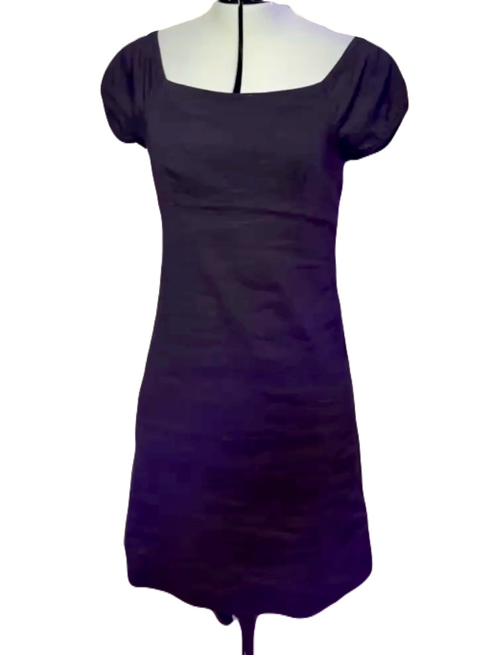 Theory Black Linen Blend Puff Sleeve Mini Dress 2 Square Neck NWOT Chic